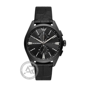 EMPORIO ARMANI Chronograph  με δερμάτινο λουρί και μαύρο καντράν AR11483